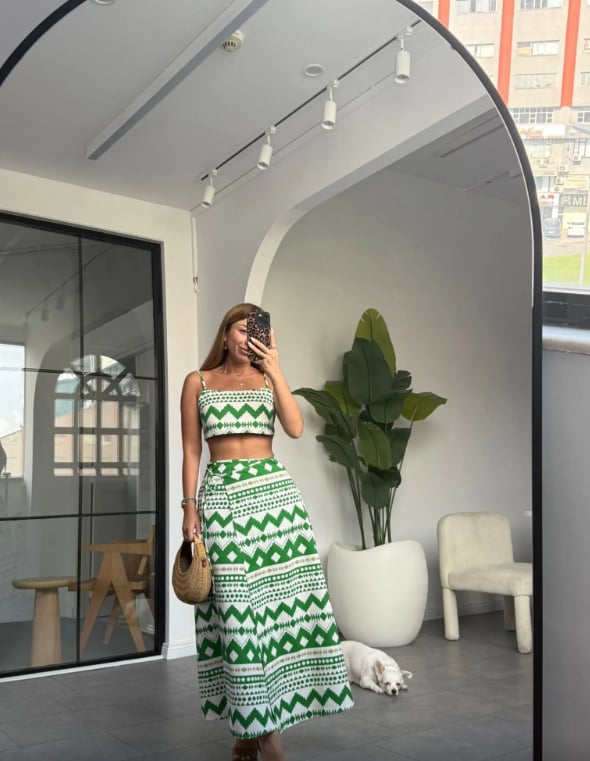 ETNİK DESEN CROP ETEK TAKIM 58426