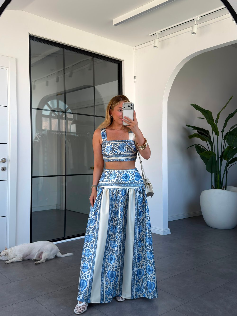 Amalfi Desen Saten Crop Etek Takım 30459