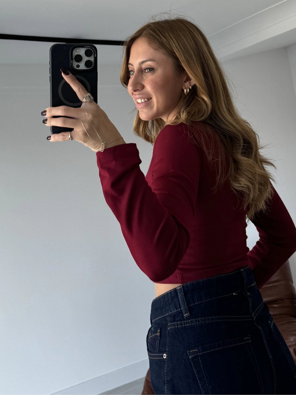 Bordo Marka Model Crop Uzun Kollu Bluz
