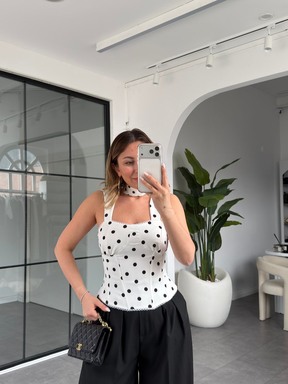 Puantiye Fularlı Korse Bluz 1037