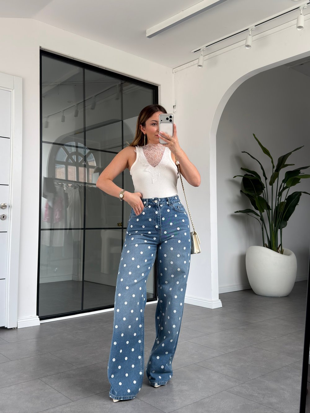 Puantiye Desenli Jean 23081