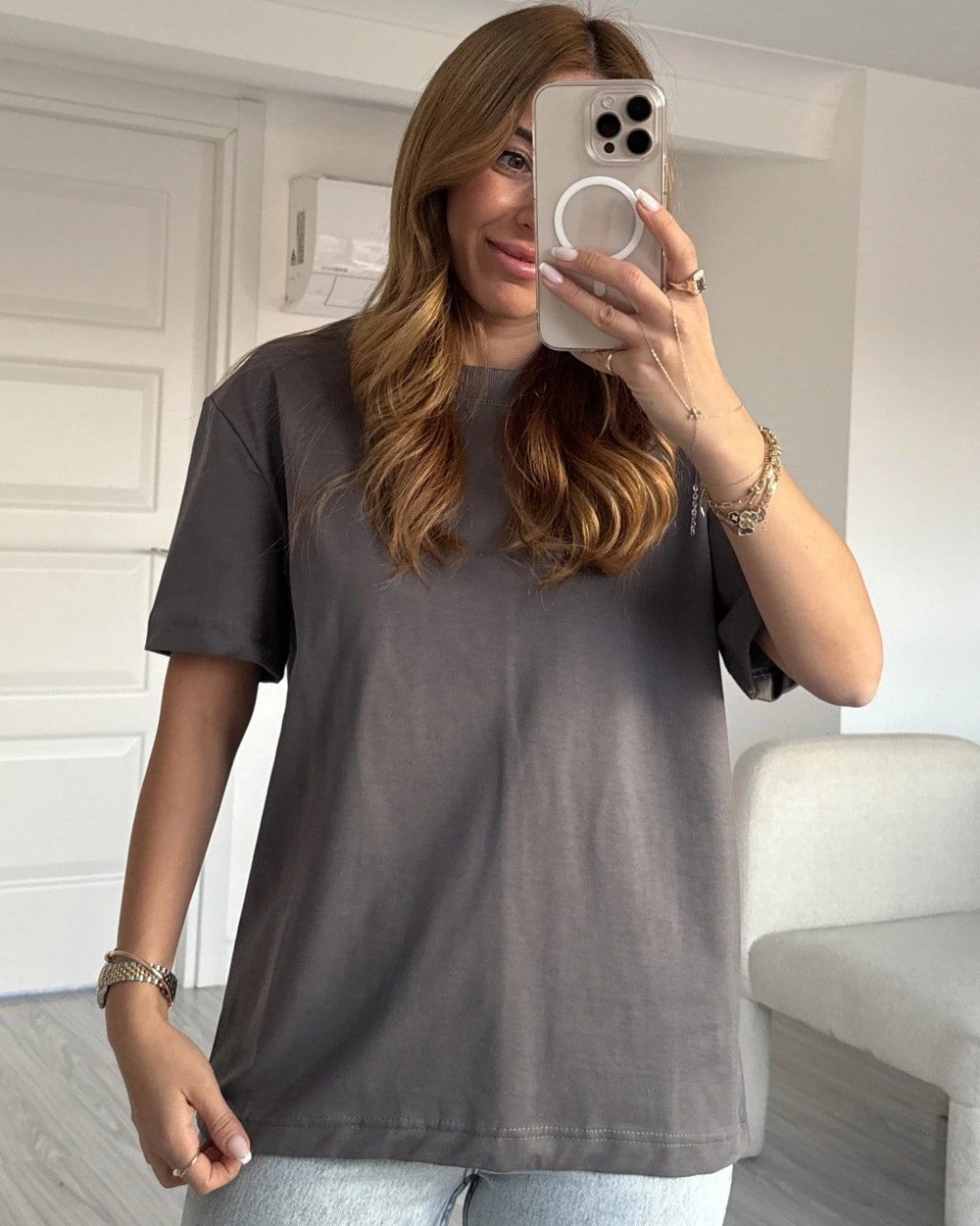 Marka Model Dekoratif Dikişli Pamuklu T-Shirt