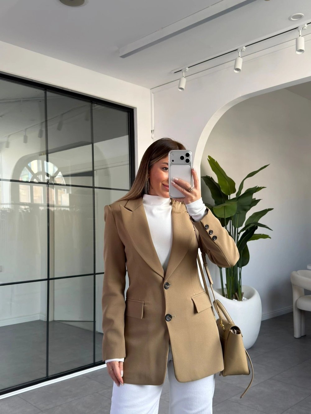 KAHVERENGİ BELDEN OTURTMALI BLAZER CEKET