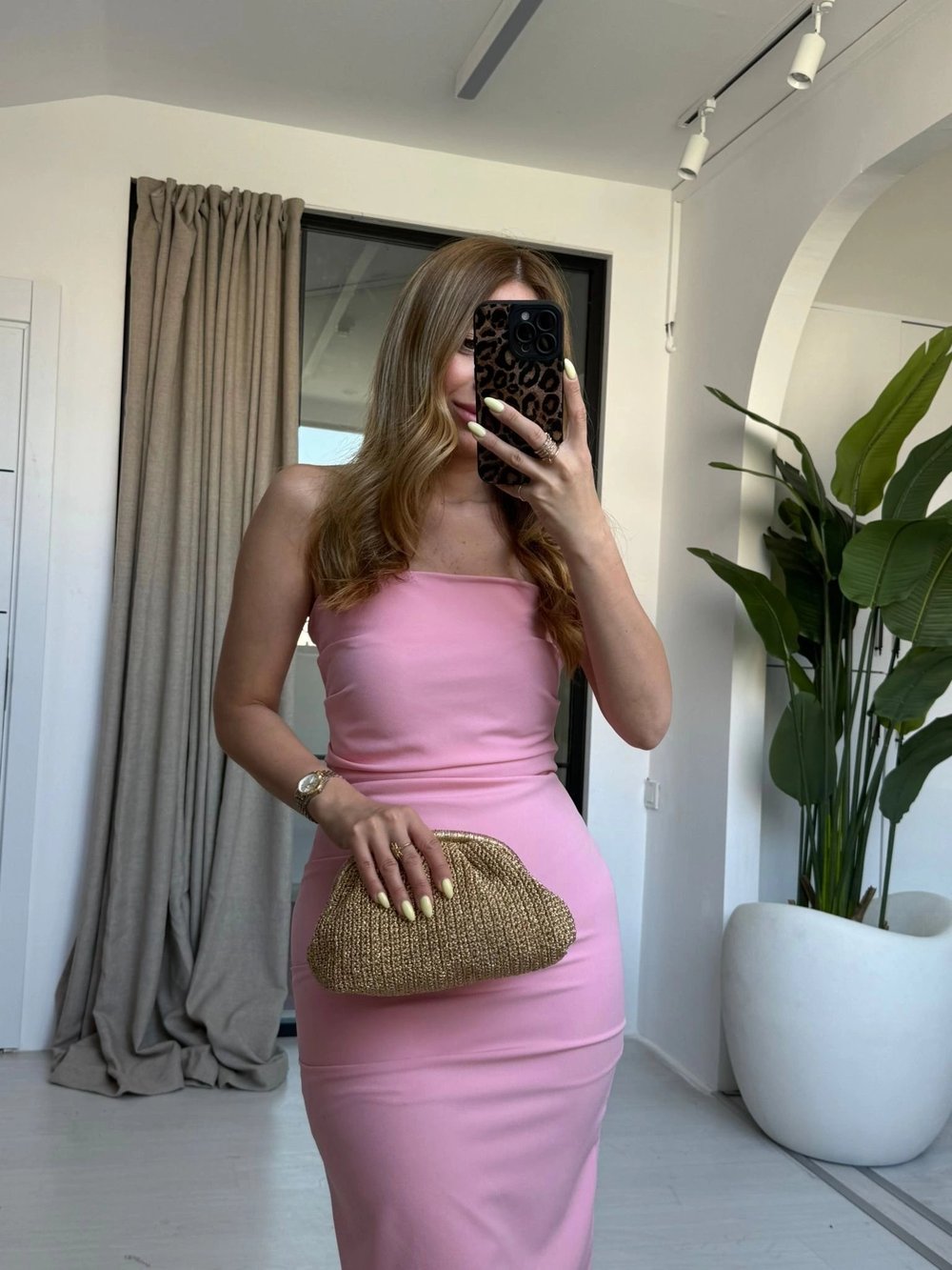 PEMBE STRAPLEZ BEGONYA ELBİSE