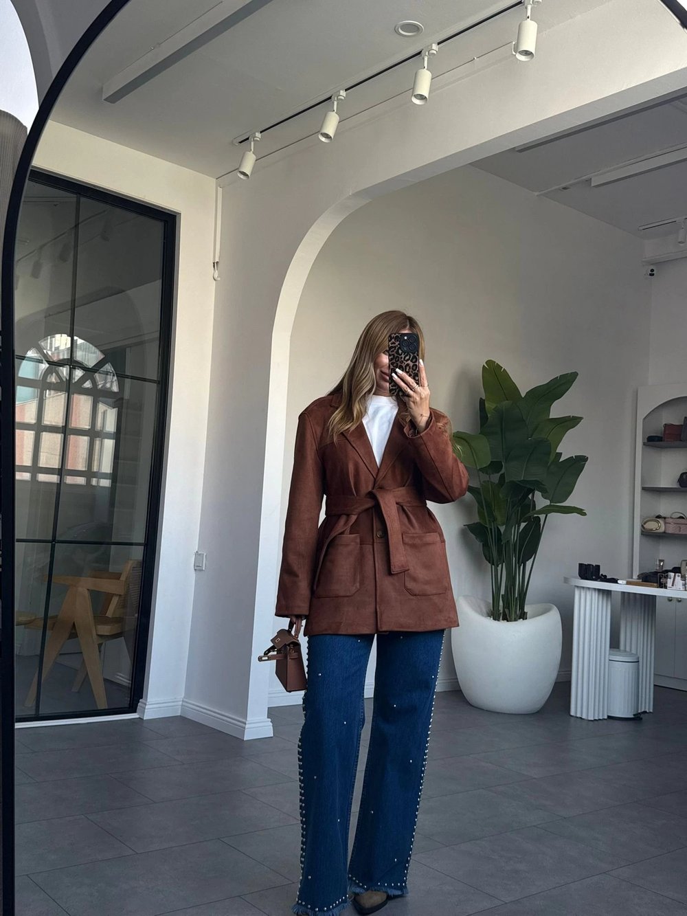 TABA SÜET KUŞAKLI BLAZER CEKET