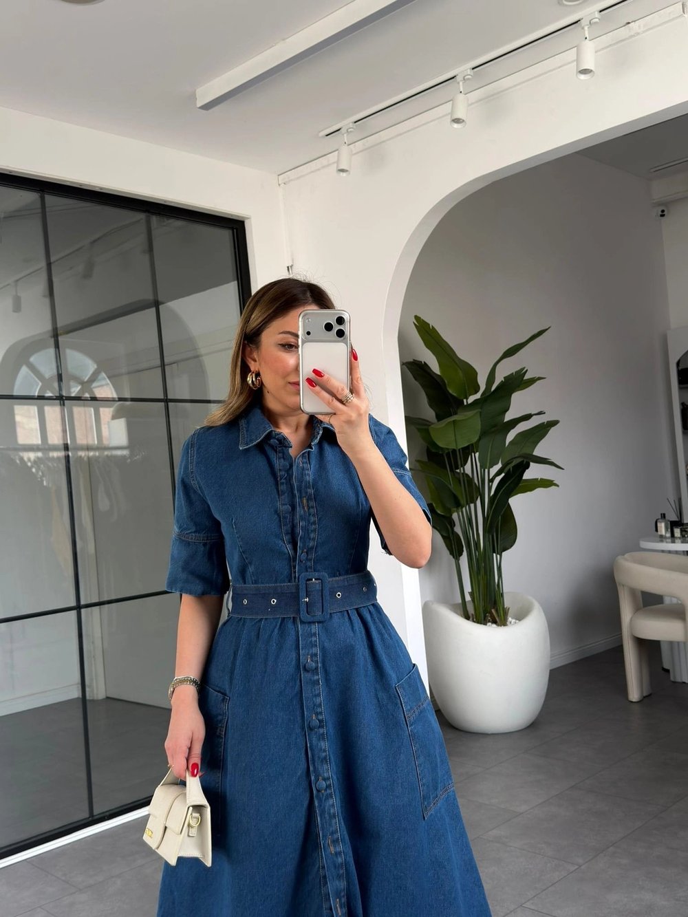 YANLARI CEPLİ KOT ELBİSE 8846
