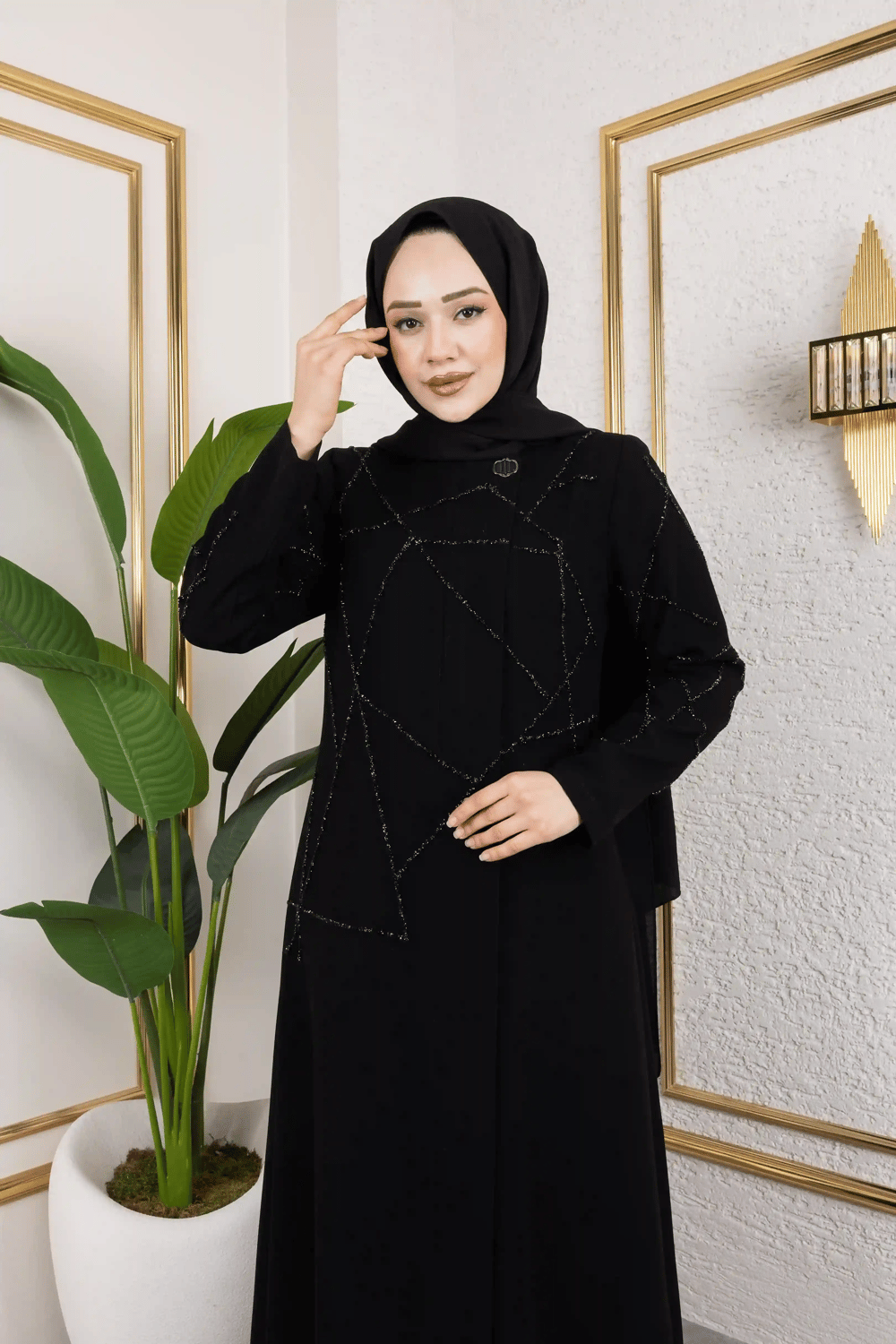 Şıklığı Geometrik Taşta Ferace 2263 Siyah