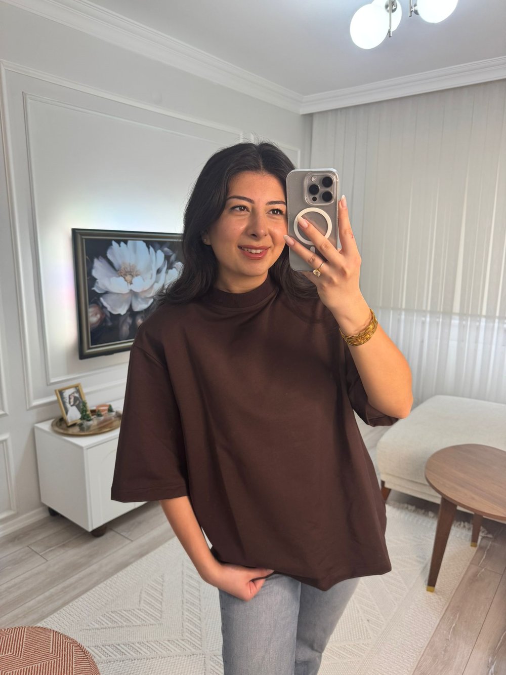 VATKALI OVERSİZE TİŞÖRT KAHVERENGİ