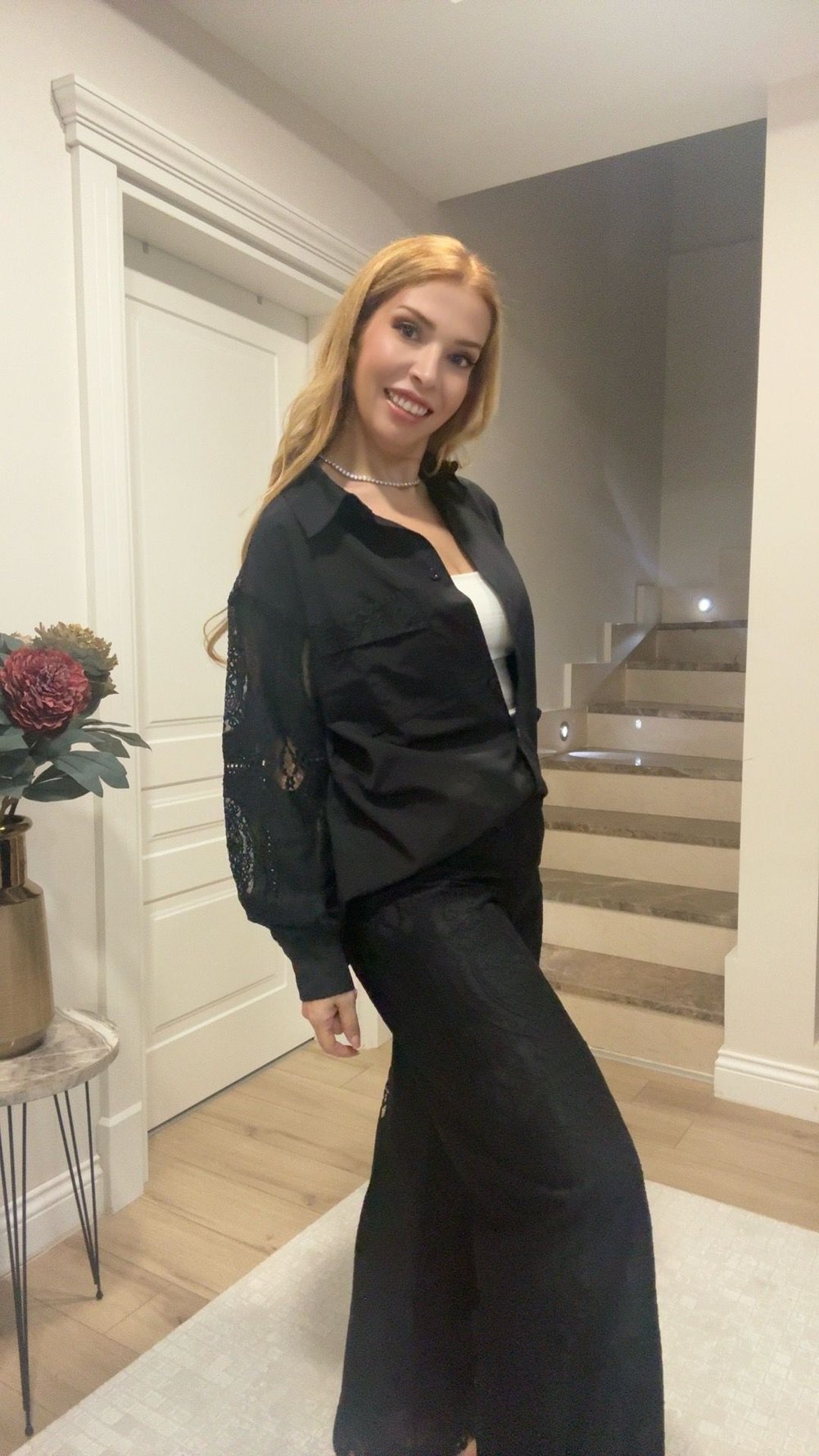 Güpür Detaylı İkili Takım Siyah