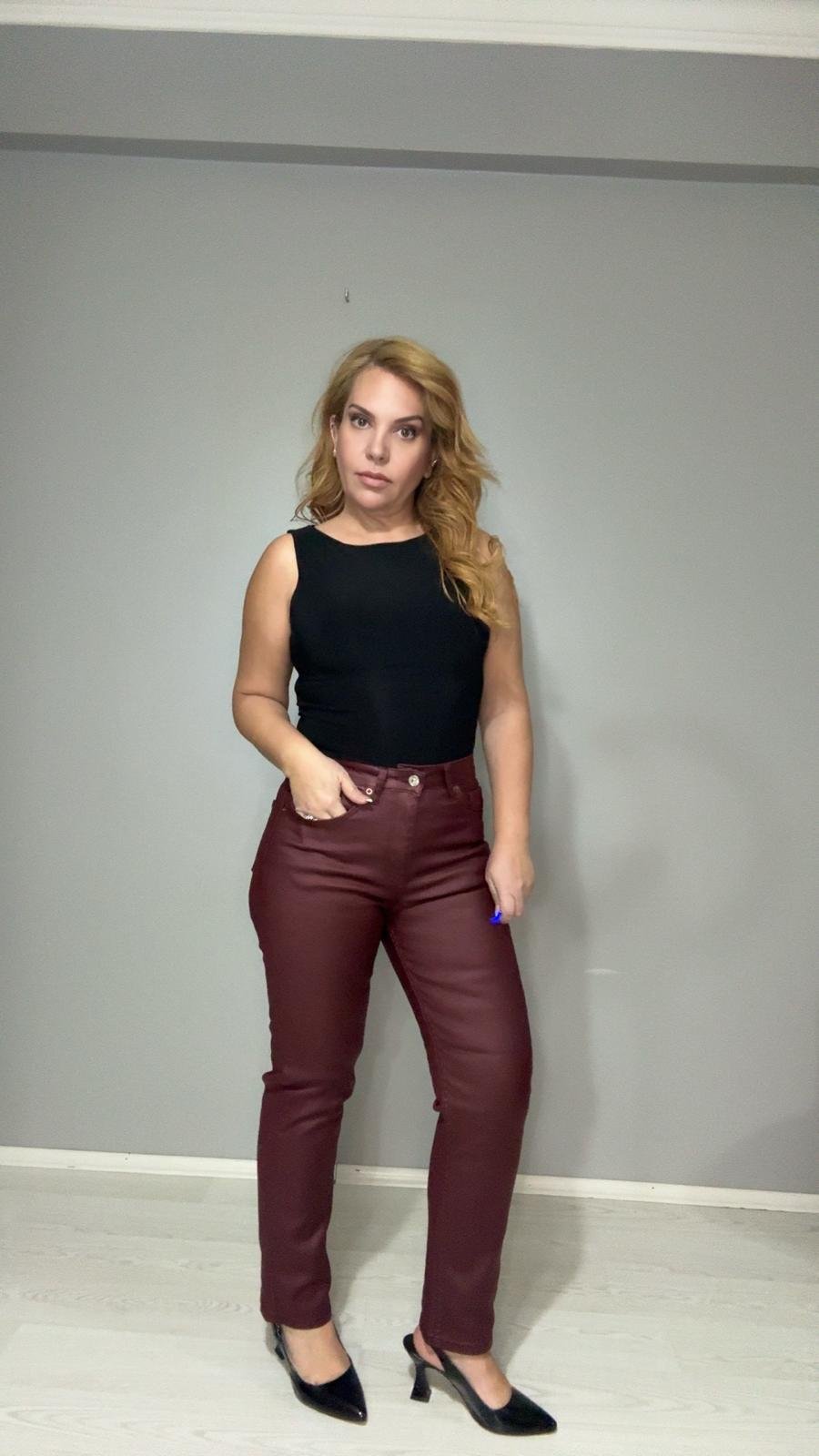 Jean Pantolon Boyfit Mumlu-Bordo