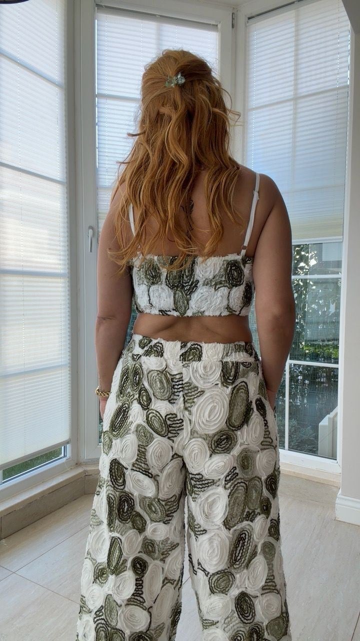 Nakışlı Yeşil İkili Crop Takım