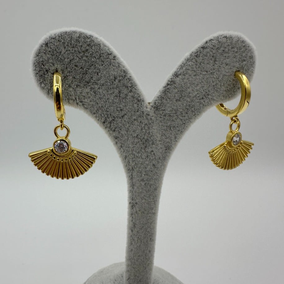Gold Yelpaze Gümüş Küpe - 925 ayar gümüş