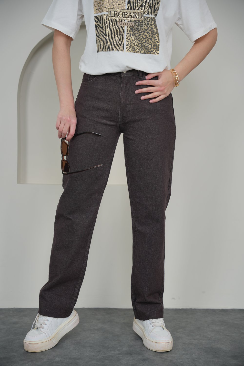  Düz kesim straight jean pantolon Kahve Rengi