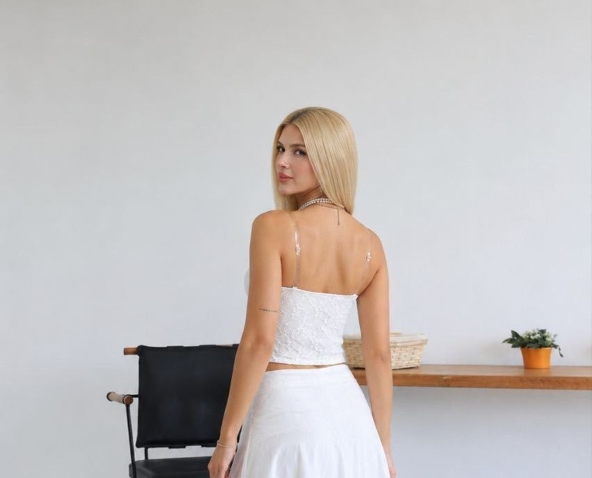 Korse Crop Dantel Detay Beyaz