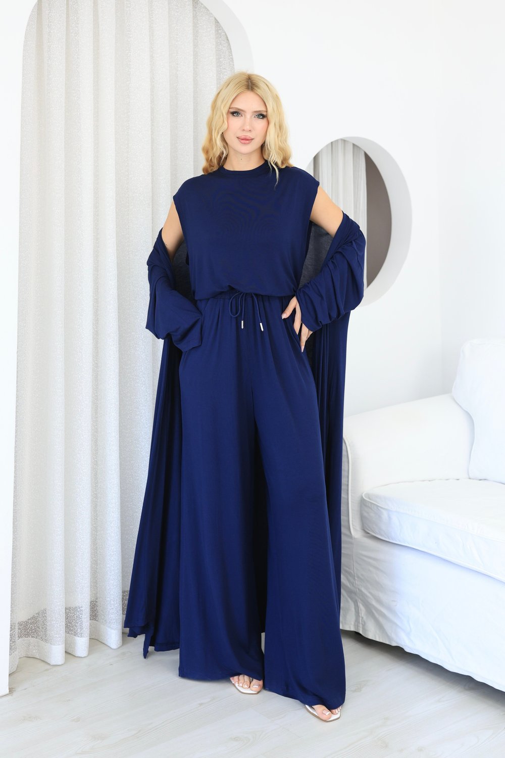 Üçlü Abaya Takım Lacivert