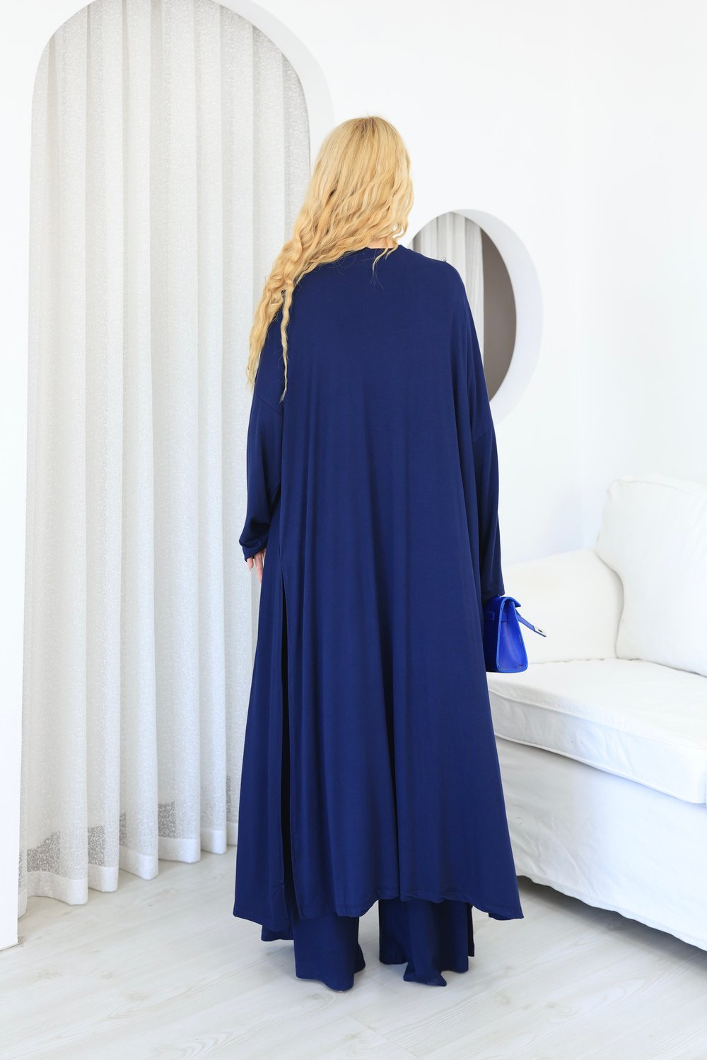 Üçlü Abaya Takım Lacivert