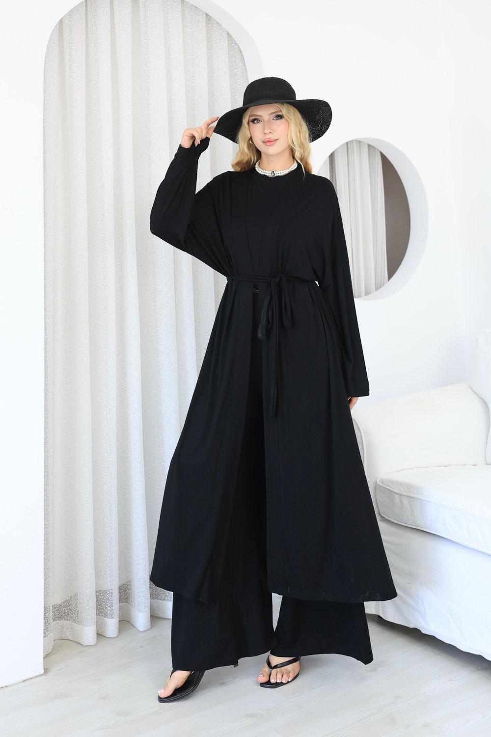 Üçlü Abaya Takım Siyah
