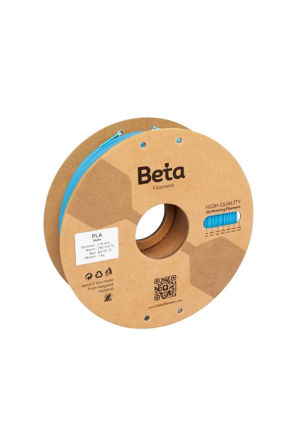 Beta PLA-Matte Azure Blue Filament 1.75mm 1kg