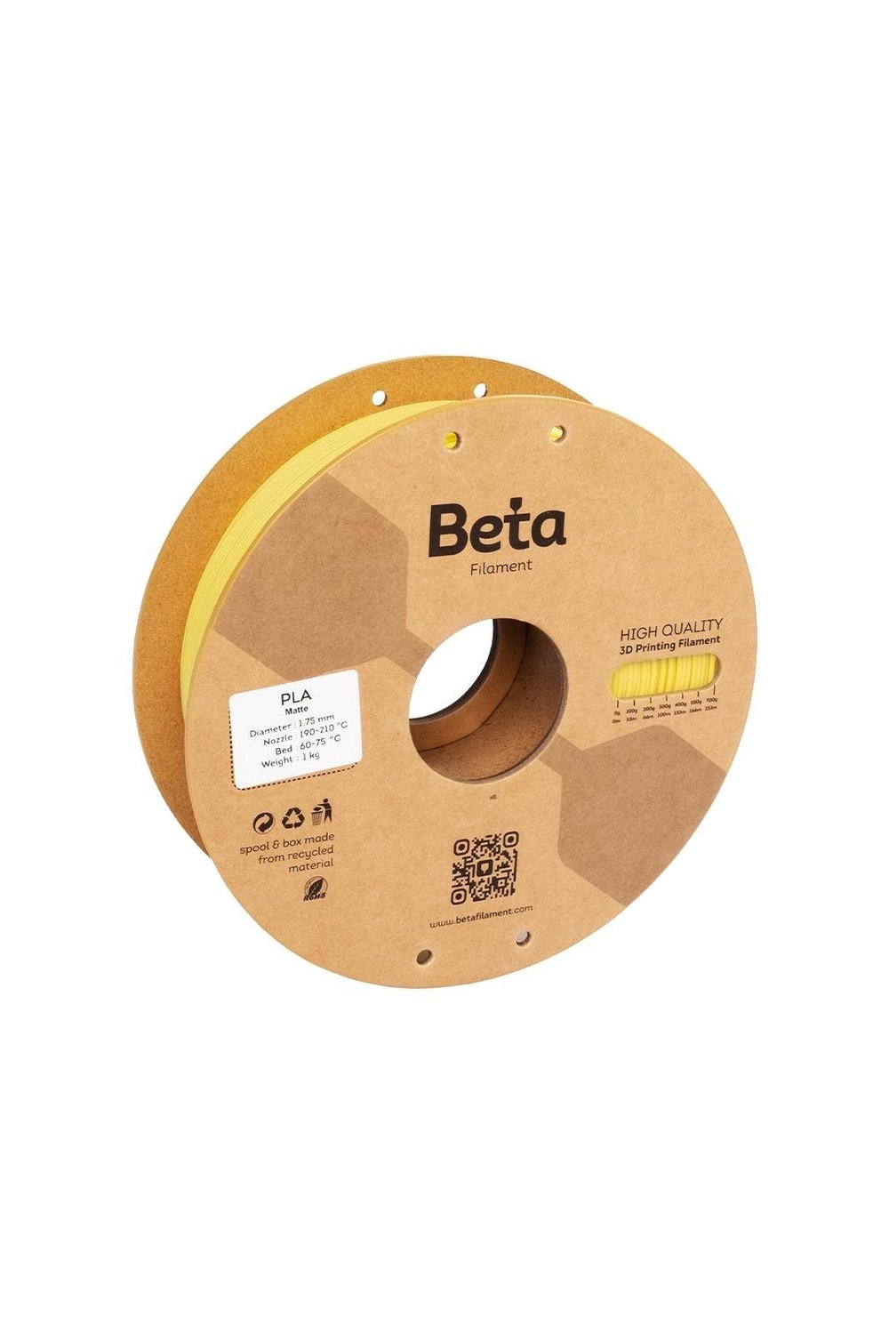 Beta PLA-Matte Yellow Filament 1.75mm 1kg