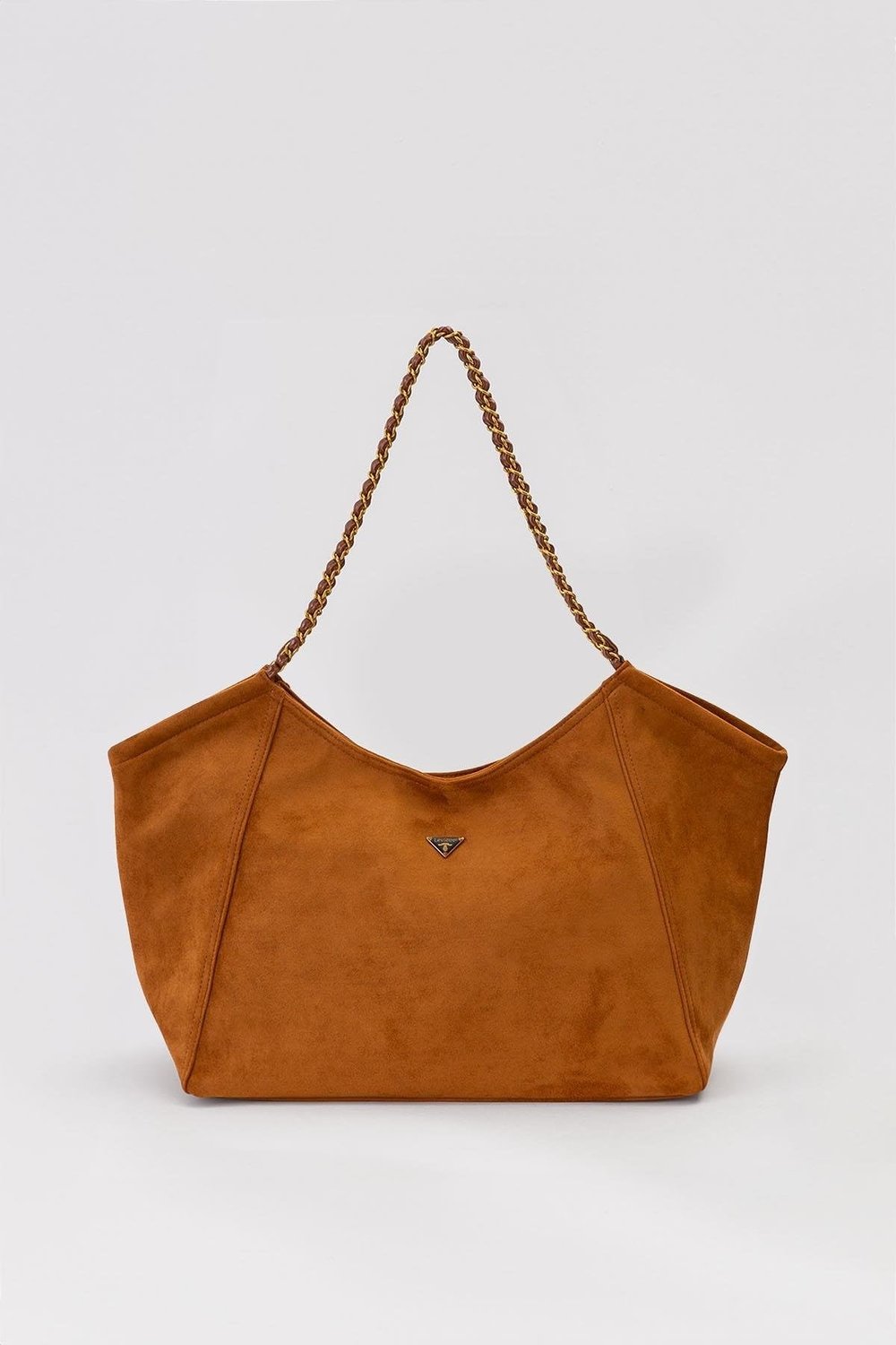 Extra Büyük Boy Örgü Zincir Askılı Shopper Tasarım Soft Süet Kadın Omuz Çantası Taba
