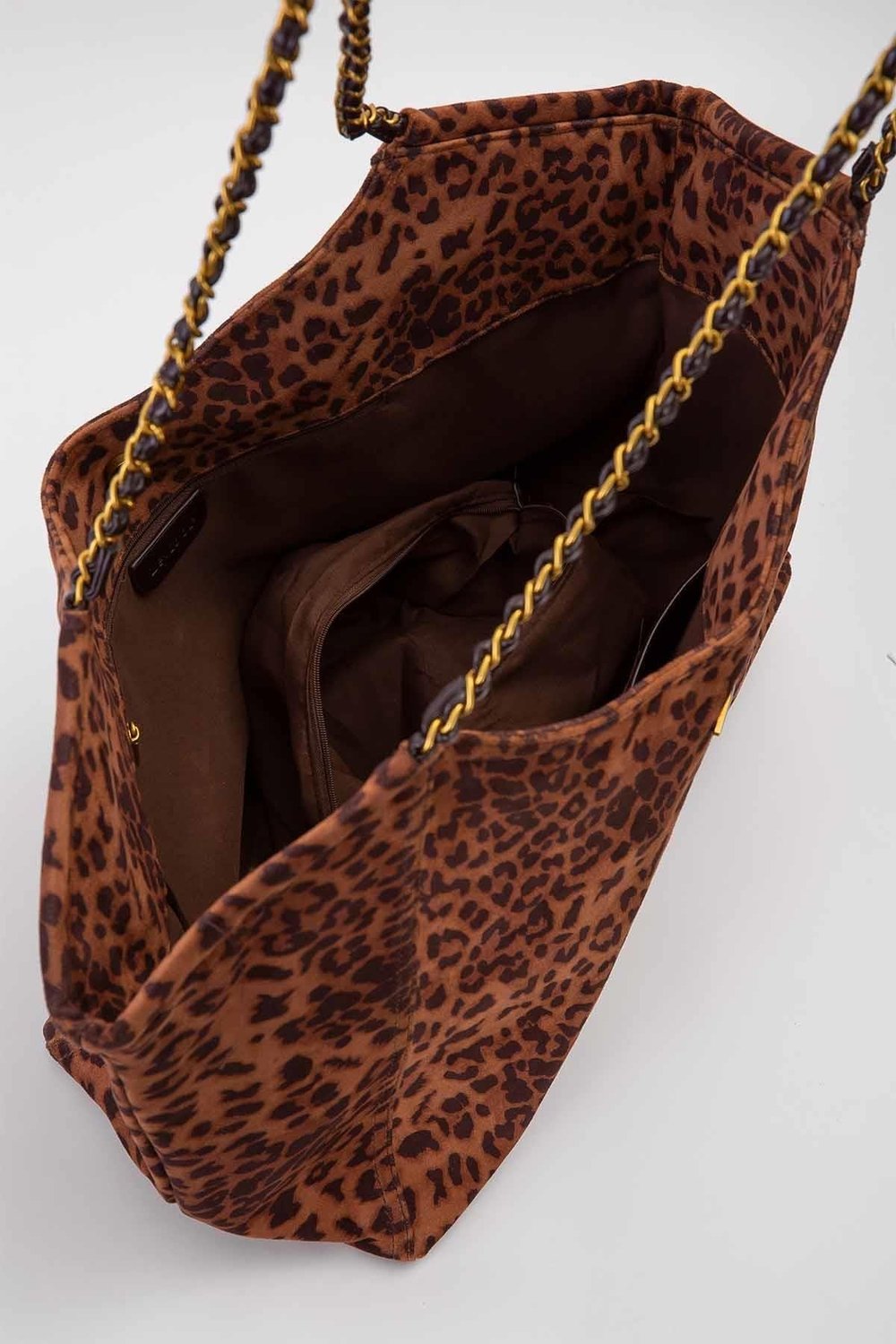 Extra Büyük Boy Örgü Zincir Askılı Shopper Tasarım Soft Süet Kadın Omuz Çantası Leopar