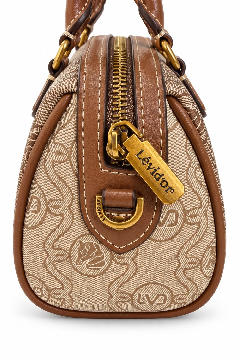 Monogram Desenli Speedy Tasarım Mini Boy Uzun Askılı Kadın El Çantası Camel
