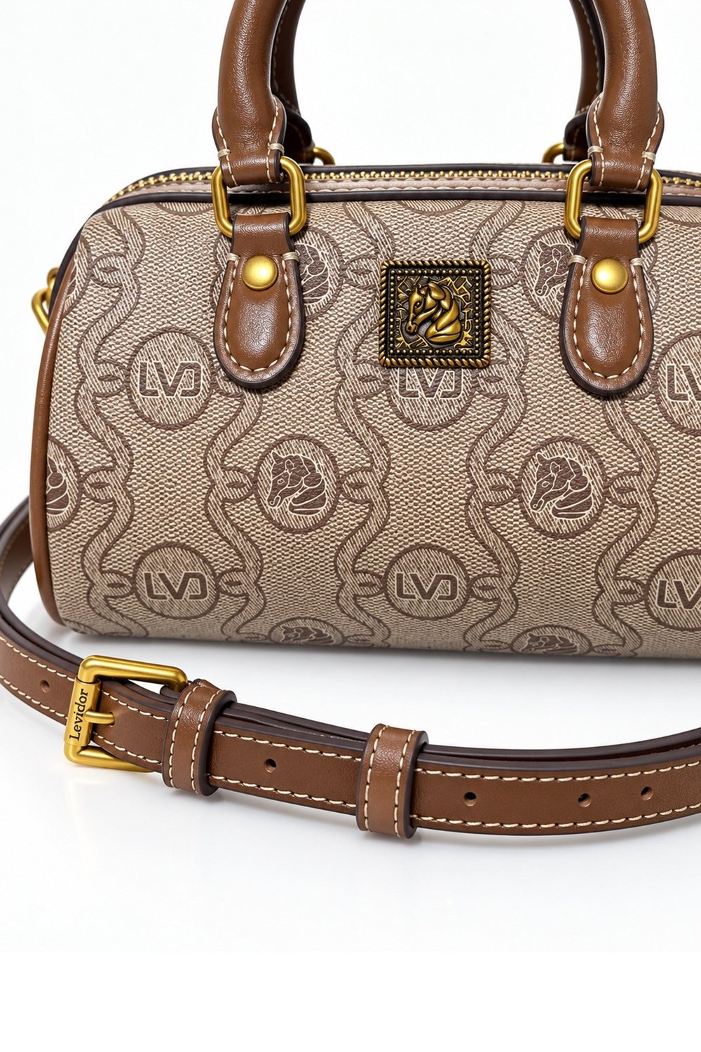 Monogram Desenli Speedy Tasarım Mini Boy Uzun Askılı Kadın El Çantası Camel
