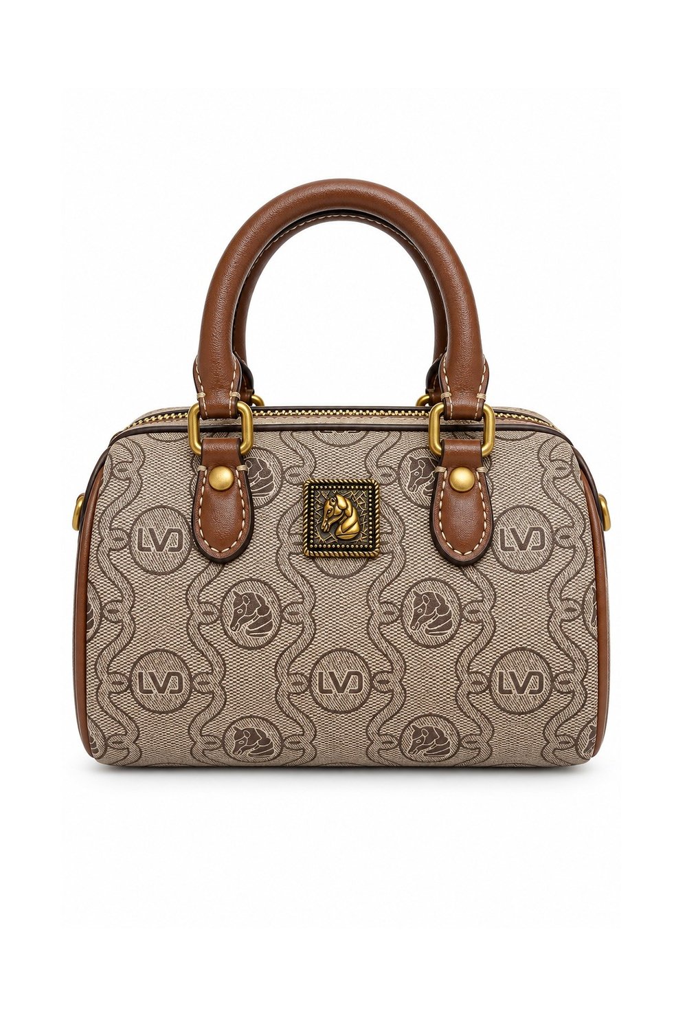 Monogram Desenli Speedy Tasarım Mini Boy Uzun Askılı Kadın El Çantası Camel