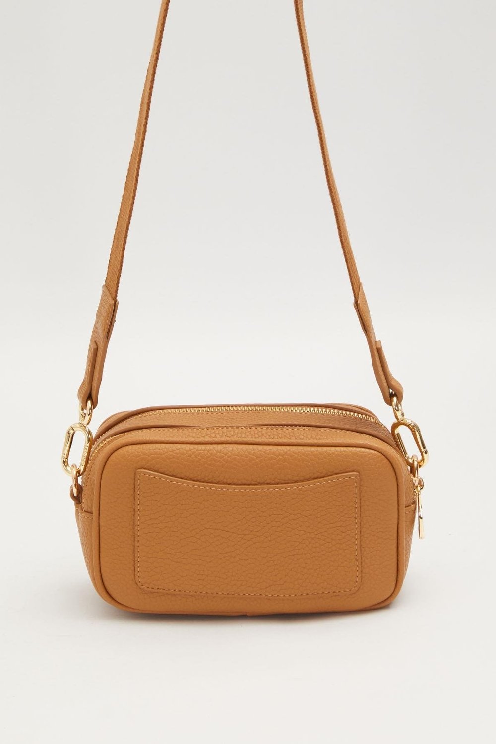 Uzun Askılı Küçük Boy Crossbody Çift Bölmeli Logo Detaylı Kadın Günlük Omuz Çantası Camel