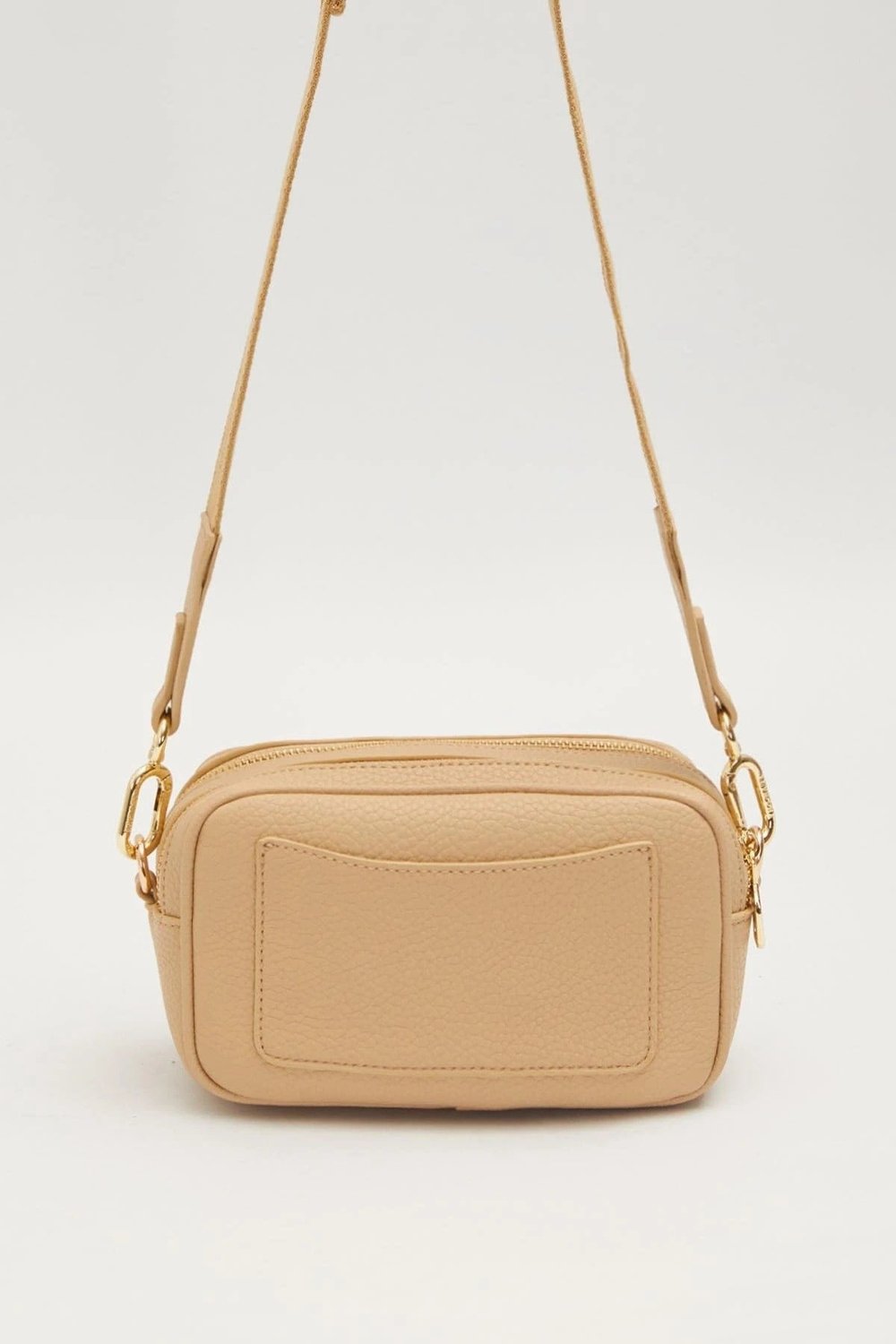 Uzun Askılı Küçük Boy Crossbody Çift Bölmeli Logo Detaylı Kadın Günlük Omuz Çantası Bej