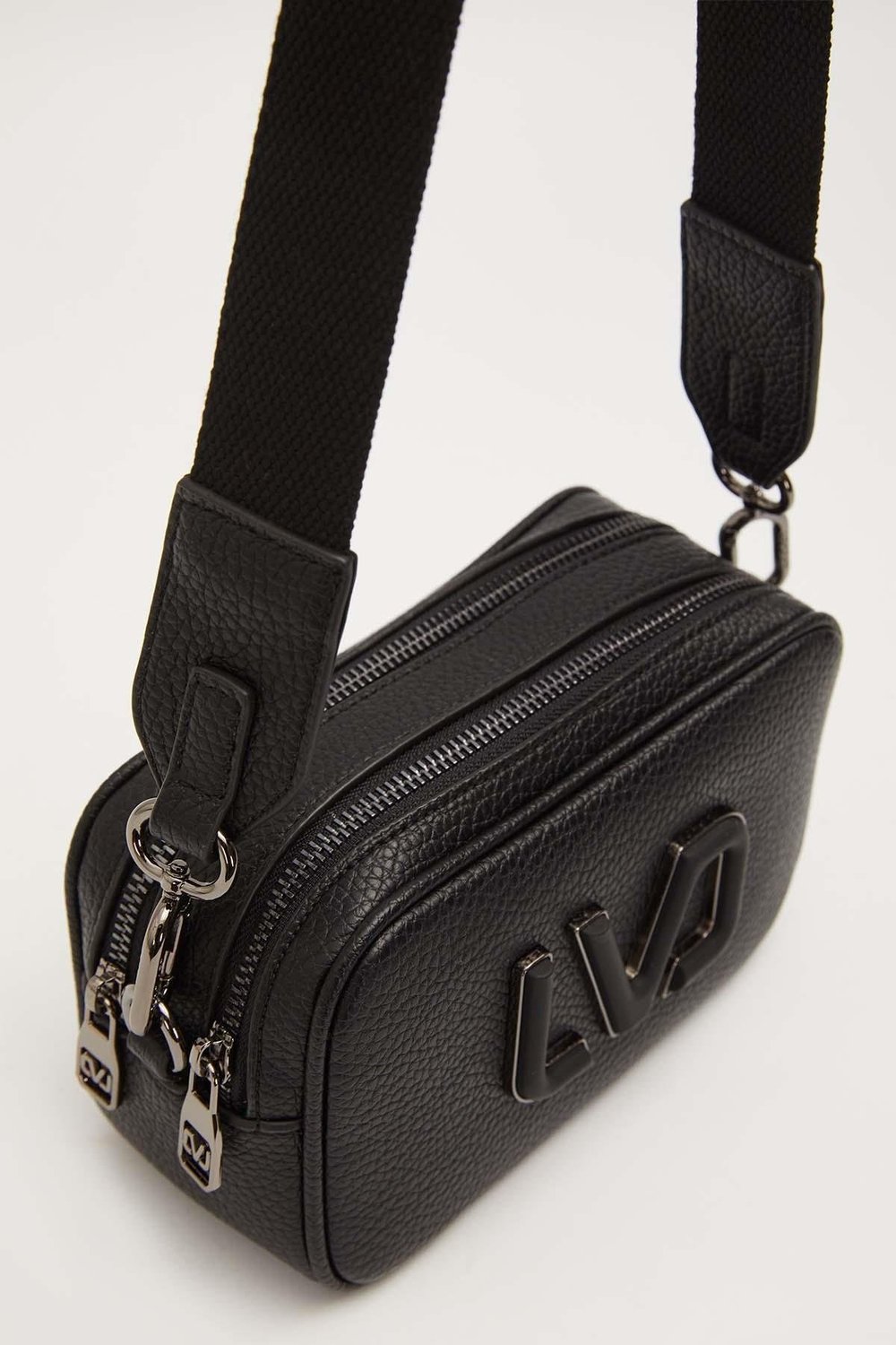 Uzun Askılı Küçük Boy Crossbody Çift Bölmeli Logo Detaylı Kadın Günlük Omuz Çantası Siyah