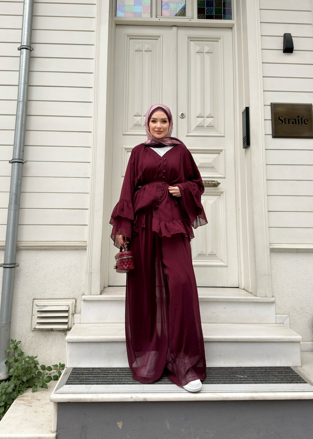 Celine Şifon Takım | Bordo