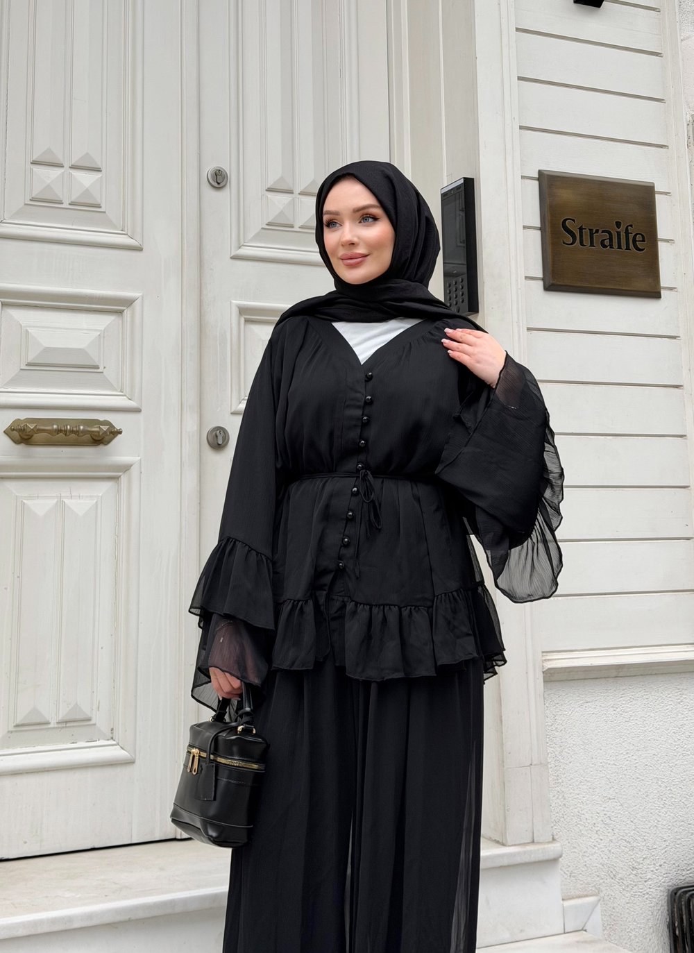 Celine Şifon Takım | Siyah