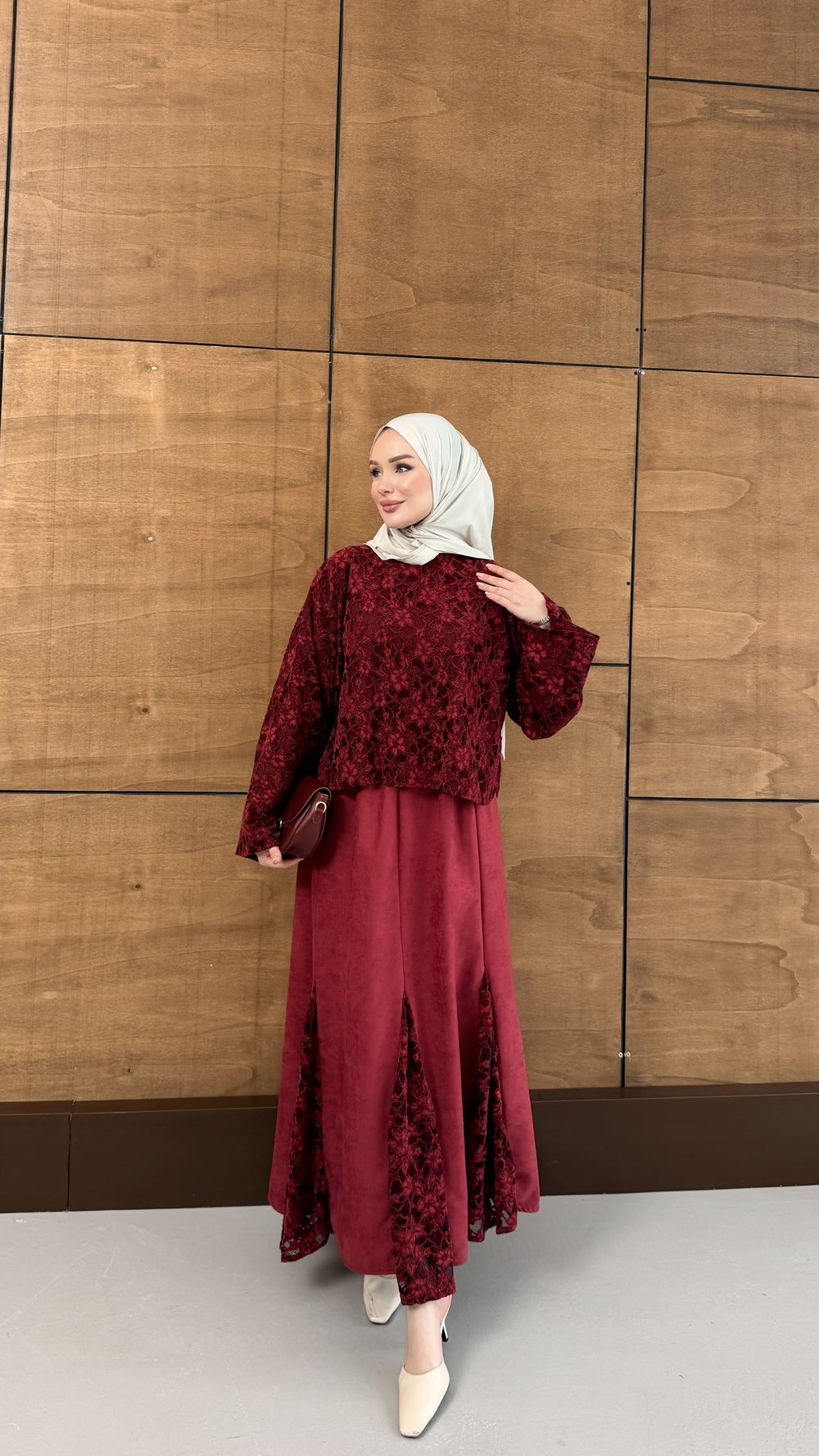 CHİL ETEKLİ TAKIM BORDO