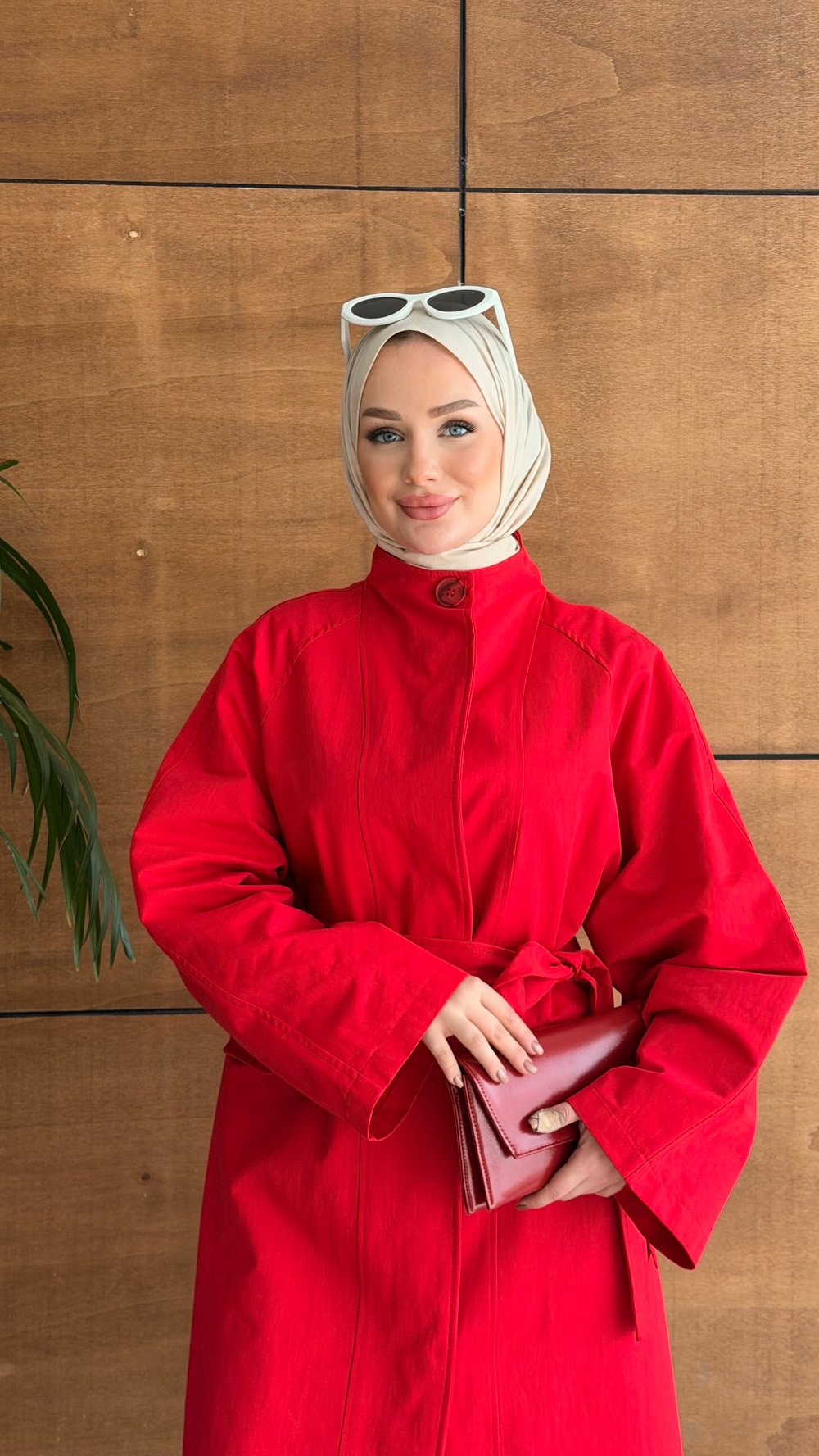 DELORA UZUN TRENCH KIRMIZI