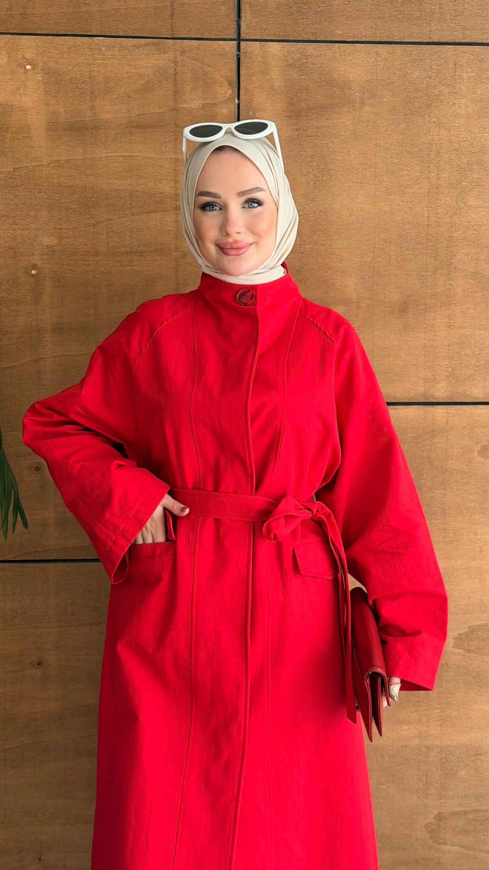 DELORA UZUN TRENCH KIRMIZI