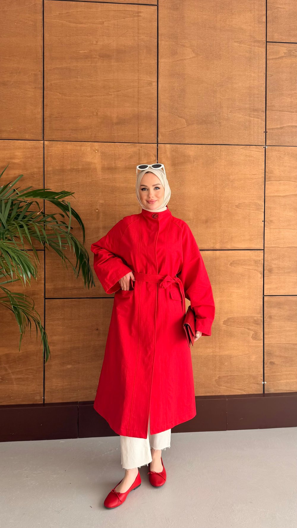 DELORA UZUN TRENCH KIRMIZI