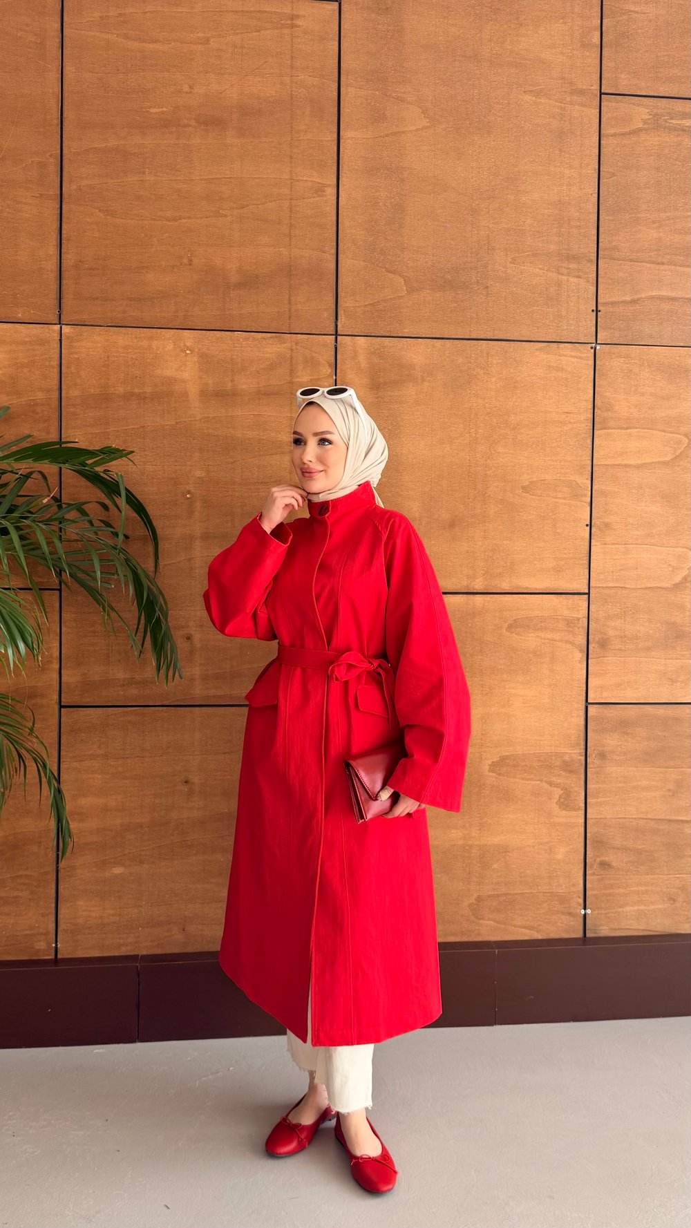 DELORA UZUN TRENCH KIRMIZI