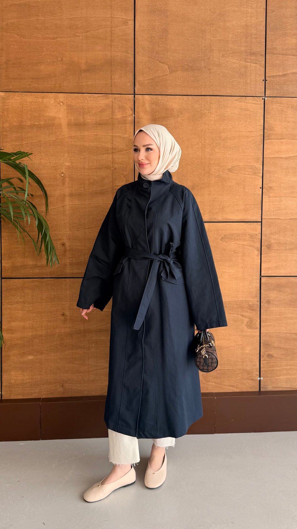 DELORA UZUN TRENCH LACİVERT