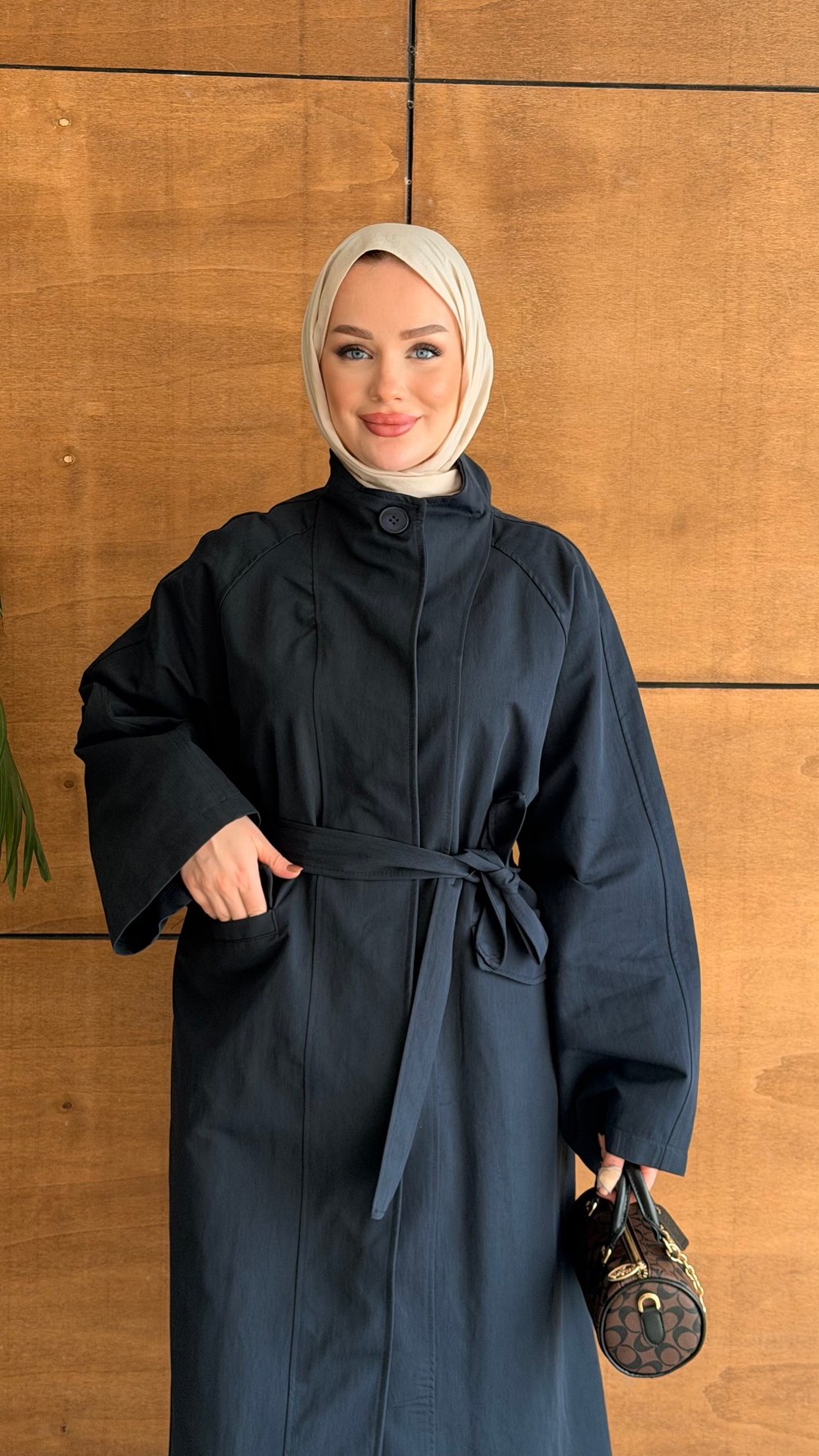 DELORA UZUN TRENCH LACİVERT