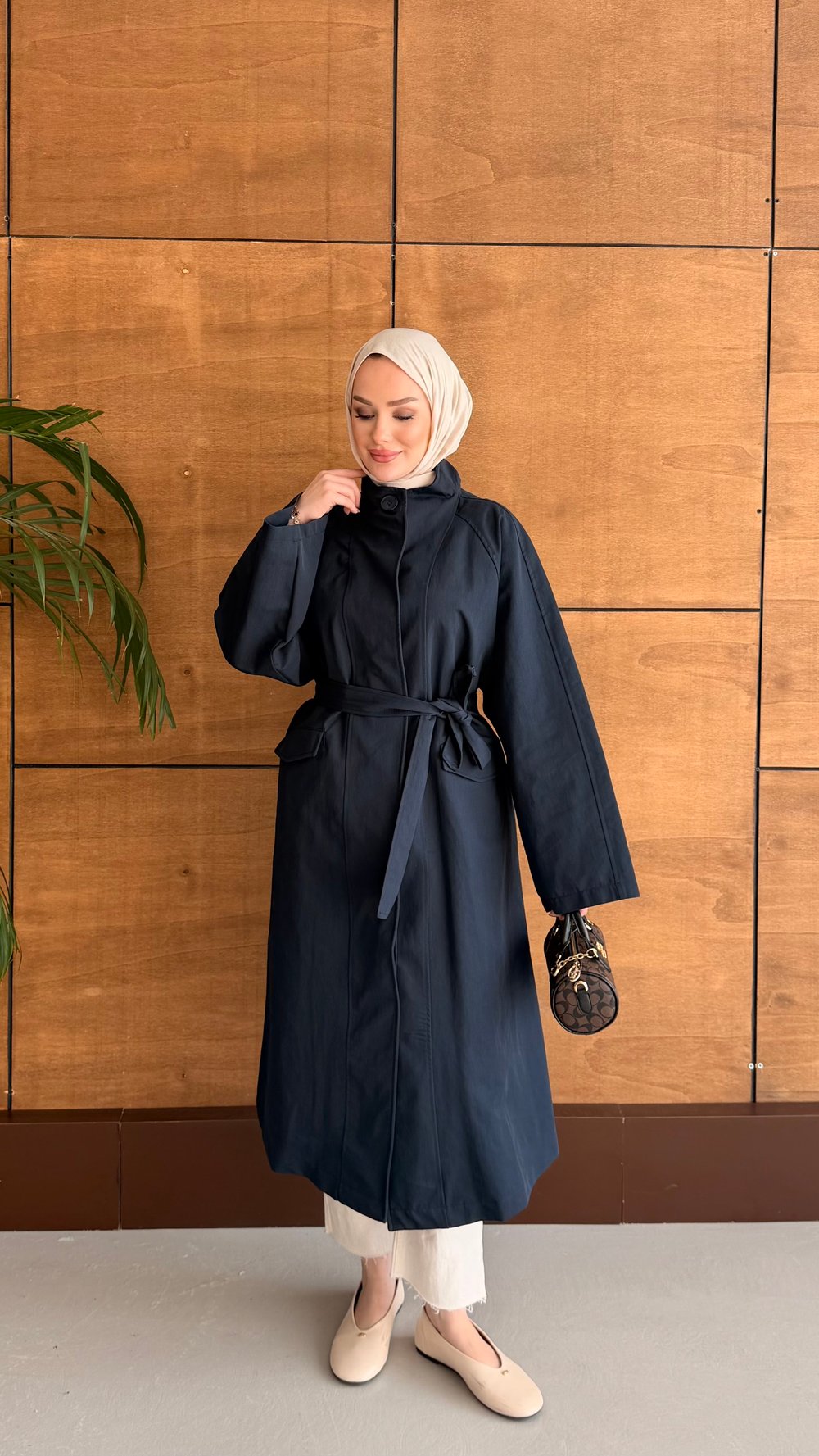 DELORA UZUN TRENCH LACİVERT
