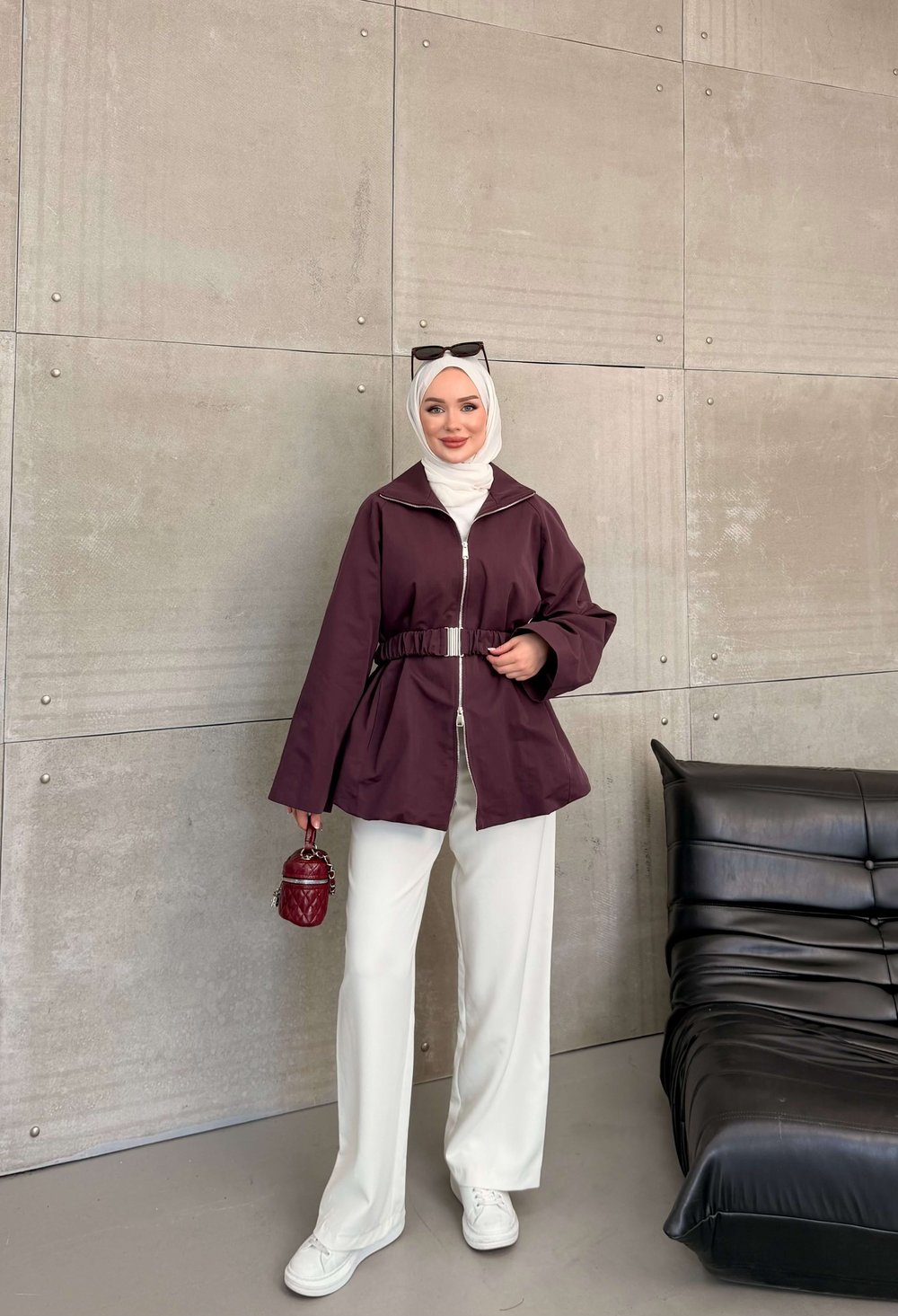 DURU KEMERLİ CEKET BORDO