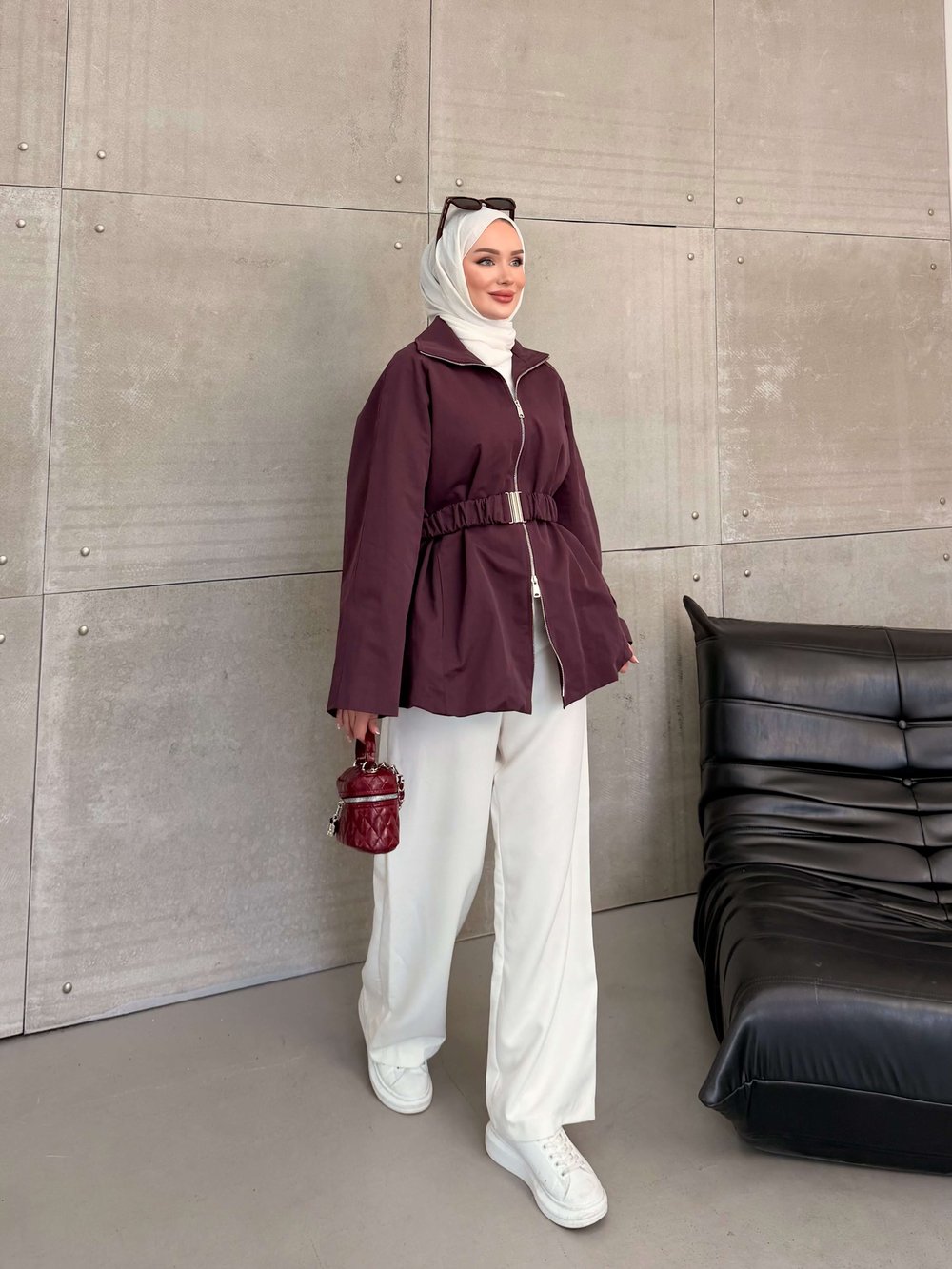 DURU KEMERLİ CEKET BORDO