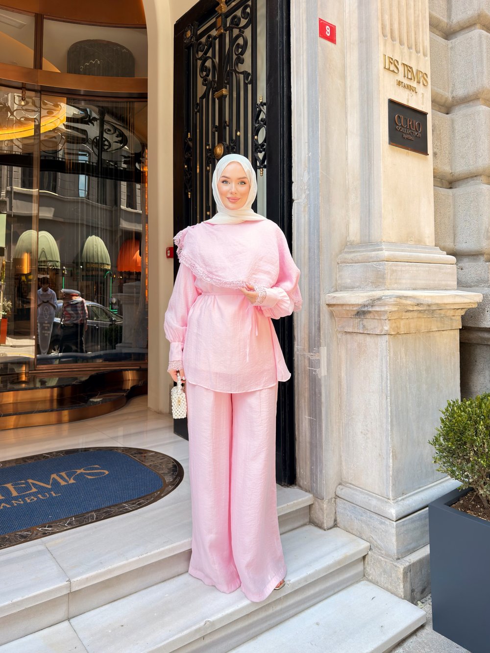EFSUN DANTEL DETAYLI PANTOLON TAKIM | PEMBE