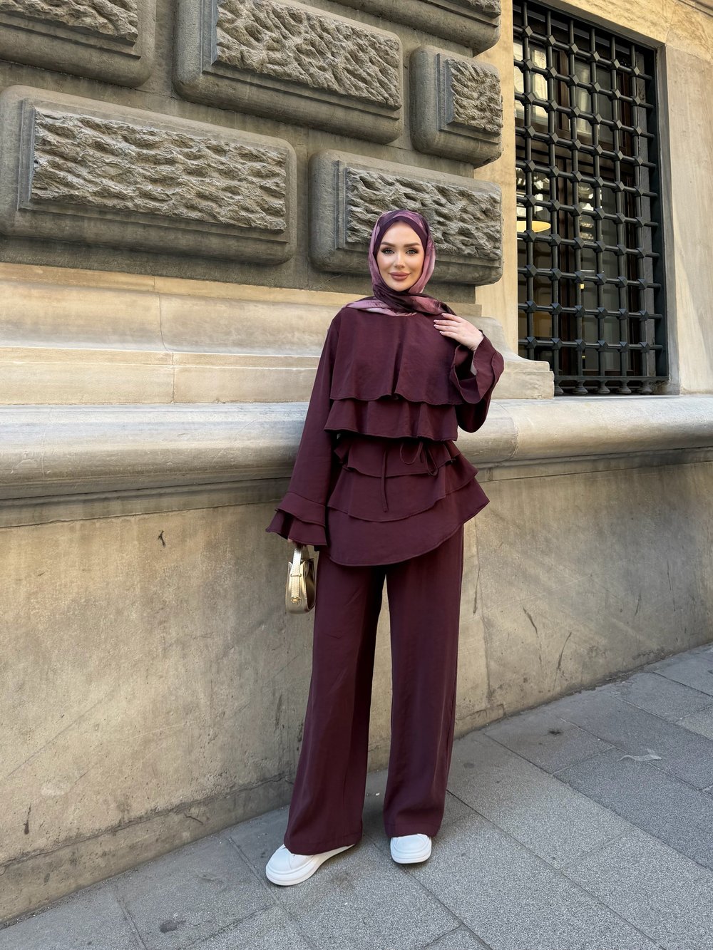 Flow Kat Kat Detaylı Takım | Bordo