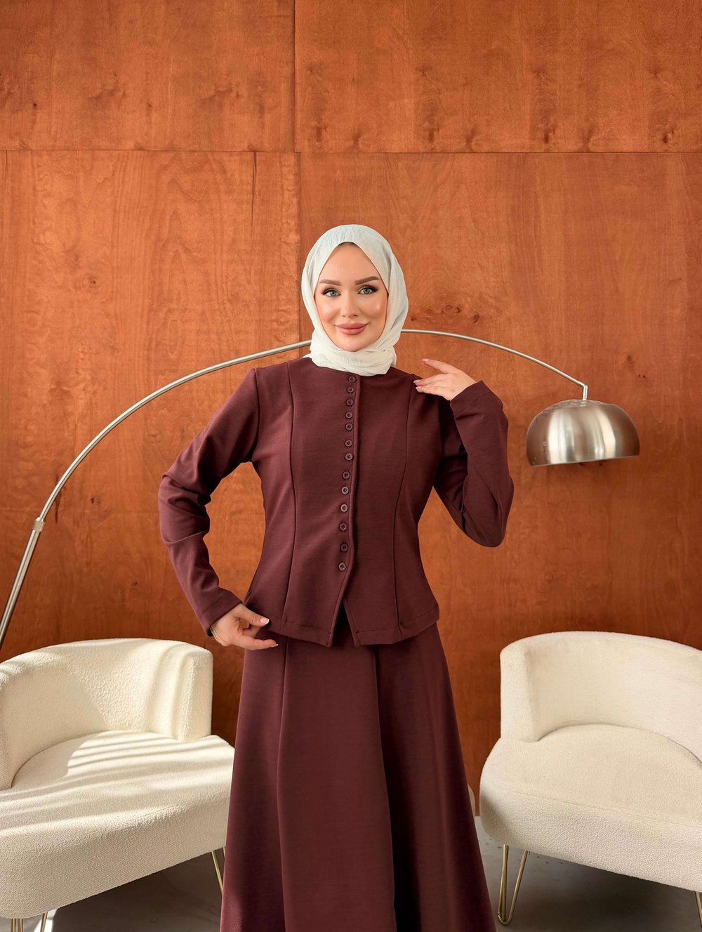 LADİN ÇELİK ÖRME DÜĞMELİ ETEKLİ TAKIM BORDO