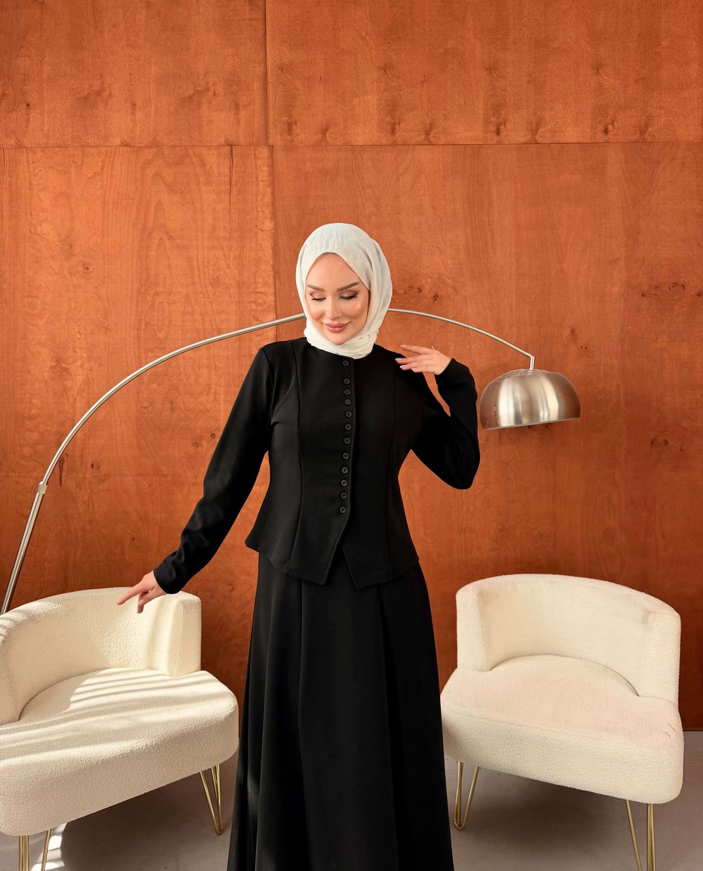 LADİN ÇELİK ÖRME DÜĞMELİ ETEKLİ TAKIM SİYAH