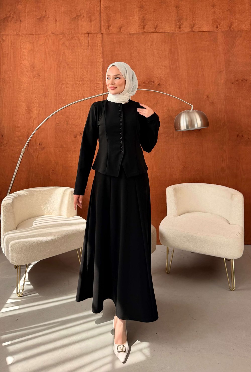 LADİN ÇELİK ÖRME DÜĞMELİ ETEKLİ TAKIM SİYAH