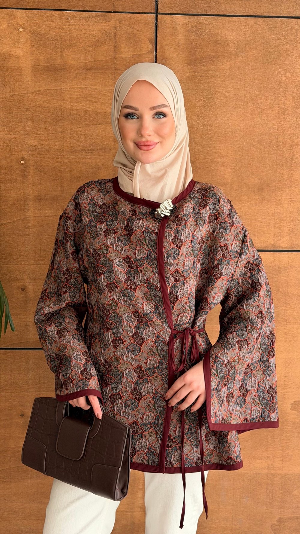 ROOS TASARIM CEKET BROŞ HEDİYELİ KAHVERENGİ