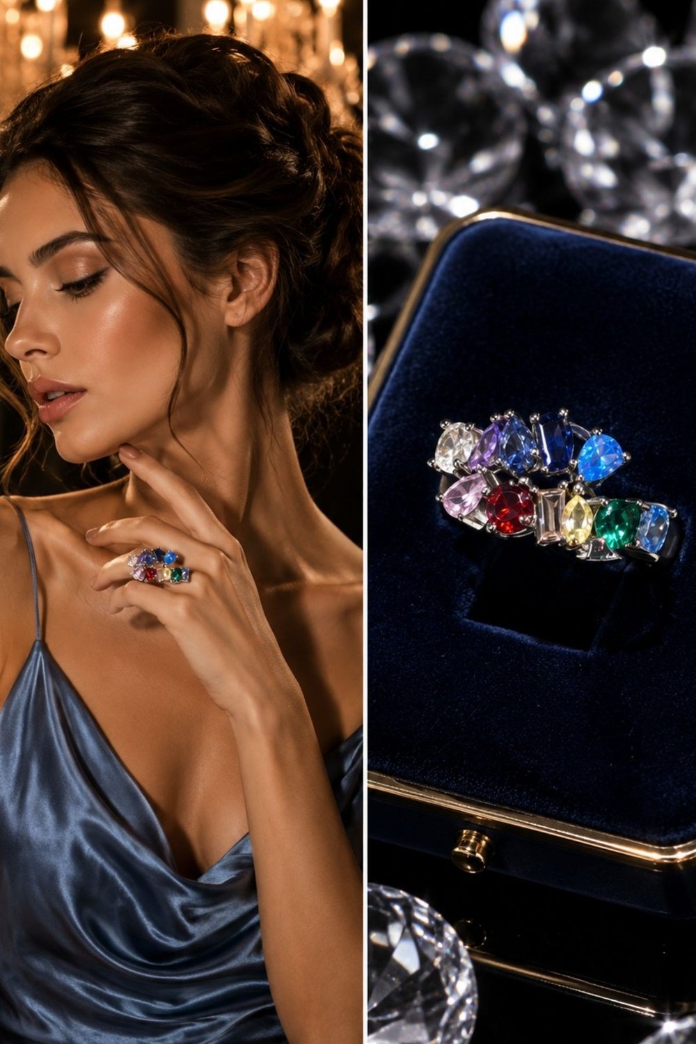 Doğal Aquamarin Safir Zümrüt Sitrin Pembe Kuvars Taşlı Tasarım Gümüş Yüzük